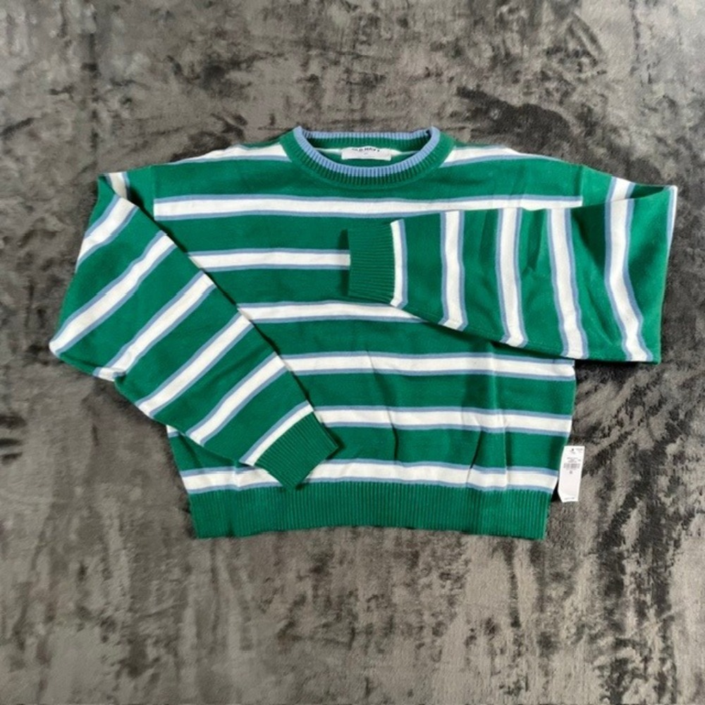 Old Navy SoSoft Cotton Striped Crewneck Sweater Green Blue White XS NWT